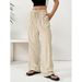 2025 New European And American Casual For Women Loose Pocket Drawstring Wide Leg Long Pants_ecoleips.com
