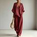 Women's Casual Loose V Neck Top And Wide Leg Pants Set - Comfortable Regular Fit Summer Outfit_ecoleips.com