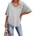 Summer V-neck Bat-sleeved Knitted Sweater Women's Summer Thin Loose Solid Color Short-sleeved T-shirt Top_ecoleips.com