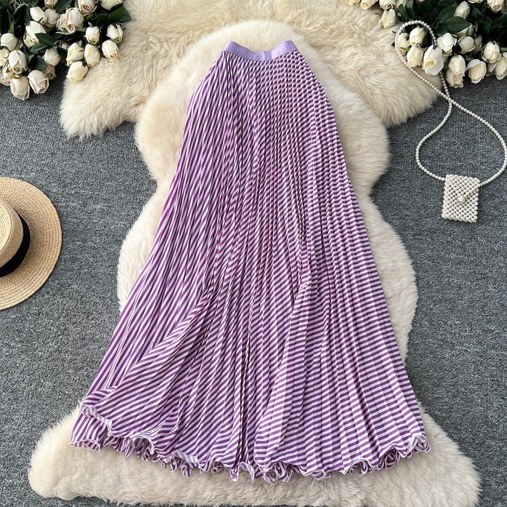Elegant A-Line Midi Skirt For Women | Stretchy Waist Flowy Swing Skirt With Polka Dots & Pleats, Casual To Dressy_ecoleips.com