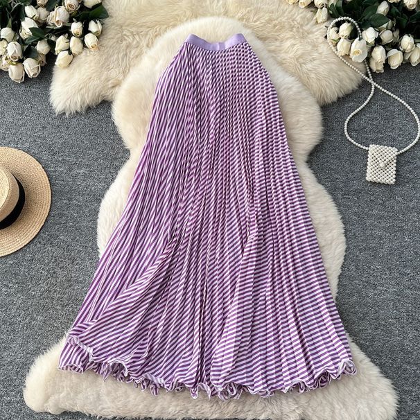 Elegant A-Line Midi Skirt For Women | Stretchy Waist Flowy Swing Skirt With Polka Dots & Pleats, Casual To Dressy_ecoleips.com