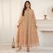 Modest Abaya Dress Premium Dubai-Inspired Kaftan Dress - Elegant Embellished Abaya With All-Over Print & Rhinestone Details, Loose Fit Long Sleeve_ecoleips.com