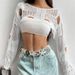 Women's Clothing Hook Flower Hollow Hole Design Knitted Cardigan Short Sweater_ecoleips.com