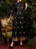 Women's Clothing Fashion Black Printed Long Sleeved Dress For Women Long Spring And Autumn Waist Temperament Slim To Ankle Long Dress_ecoleips.com