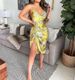 Women's High Elastic Satin Printed Dress European American Style Wish Cross Border New Suspender Sexy Irregular Design_ecoleips.com