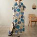 Real Shot Of 2024 Summer V-neck Cotton-linen Plus-size Loose-fitting Artistic Vacation-style Beach Dress, Vintage_ecoleips.com