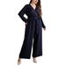 Plus Size Women's Jumpsuit – Sexy V-Neck Tie-Waist Glitter Wide Leg Palazzo Pants, High Waist Loungewear For Work & Party (0XL-4XL, Navy Blue)_ecoleips.com