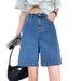 Women's High-Waisted Denim Shorts Summer Thin Style 5 Point Mid-Length Straight Leg Loose Fit Slimming Wide Leg 2026 New Fashion_ecoleips.com