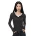 2026 Spring Korean-Style Gray Striped And Fur-Lined Lace-Embroidered Button-Design Long-Sleeve Top For Layered Outfits_ecoleips.com