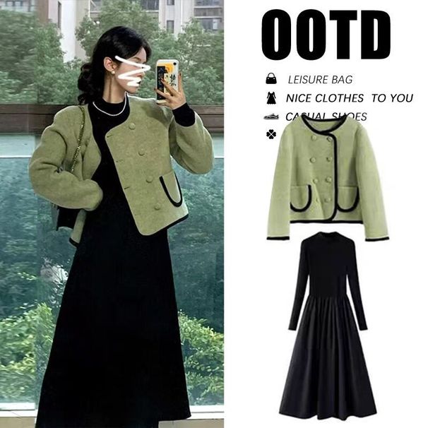 In Stock~ Maternity Autumn Winter New French Elegant Little Style Coat + Knitted Sweater Two-Piece Set_ecoleips.com