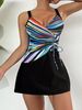 European American Style One Piece Swimsuit Striped Print Cinched Waist Sexy Vacation Beach Dress Polyester Regular Size_ecoleips.com