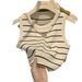 Women's Clothing Striped Knit Camisole Summer Wide Shoulder Straps Base Layer Fitted Tank Top Anti-Exposure Regular Fit Polyester_ecoleips.com