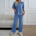 Women's Fashionable Spring/Summer Casual Long Pants & Short-Sleeved Knit Set With Stylish Attire_ecoleips.com
