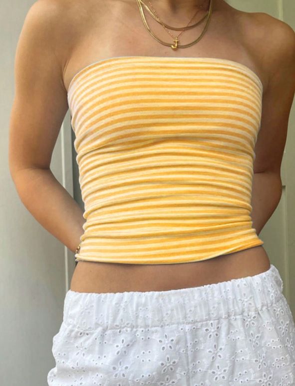 Women's Clothing Spring And Summer New Products Women's Fashion Striped Off Shoulder Tube Top Vest Top_ecoleips.com