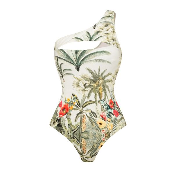 Women's Clothing One Shoulder Hollow Tropical Jungle Print One Piece Swimsuit Female New Swimsuit_ecoleips.com