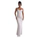 Verve Women's Summer New Off-Shoulder Satin Strap Backless Sexy Slim Evening Gown Long Dress_ecoleips.com