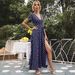 Women's Clothing Polka Dot Slit Summer Dress For Women - Fitted Waist, Short Sleeve, Flowy & Stylish_ecoleips.com