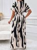 K New Short Sleeved Printed Waist Cinching Jumpsuit Fashionable Wide Leg Pants For Women_ecoleips.com