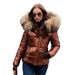 Women's Quilted Puffer Jacket With Faux Fur Trim – Winter Short Coat, Streetwear Outerwear In Multiple Colors (Black/Yellow Trim)_ecoleips.com