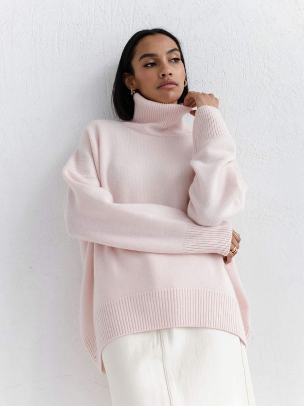 Oversized Soft Mock Neck Sweater – Cozy Dropped Shoulder Pullover In 12 Trendy Macaron Colors, Lightweight Viscose Blend_ecoleips.com
