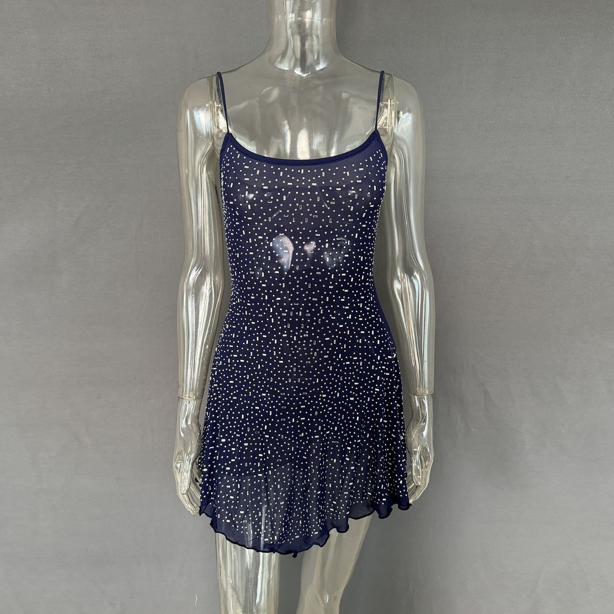 Women's Clothing Party Hot Diamond Semi Perspective Suspender Short Dress_ecoleips.com
