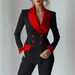 Contemporary Two-Tone Women's Suit Set - Blazer & Trousers For Office & Evening (S-Xxl) Global Fit Standards_ecoleips.com