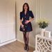 Women's Short Sleeve Tweed A-Line Dress With High Waist For Casual Office Wear In Navy Black Burgundy_ecoleips.com