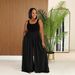 TW883 Women's Wide Leg Casual Chiffon Jumpsuit High Waisted with Suspenders Solid Color Loose Fitting Romper European American Style Summer Clothing_ecoleips.com