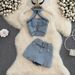 Street Style Hot Girl Denim For Women Summer New Halter Neck Short Top And Skirt Two-Piece Set_ecoleips.com