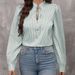 Women's Clothing Half Open Collar Tie Pullover Long Sleeved Temperament Commuter Striped Shirt_ecoleips.com
