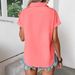 Women's Clothing Solid Color Buckled Lapel Shoulder Pleated Pocket Raglan Short Sleeved Top_ecoleips.com