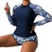 Women's Long Sleeve Sports Swimsuit Patchwork Design Sexy Surfing Swimwear Printed European And American Cross Border Trade Bikini Set_ecoleips.com