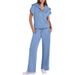 Summer Casual Sports Suit For Women Zipper Short Sleeve Sweatshirt And Wide Leg Pants Two Piece Set_ecoleips.com