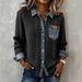 Women's Knitted Patchwork Denim Shirt Long Sleeved Cardigan Coat Autumn Winter Fashionable Versatile American Style_ecoleips.com