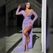 Women's Clothing V Neck One Shoulder Mid Waist Slit Flower Long Sleeved Slimming Evening Dress_ecoleips.com