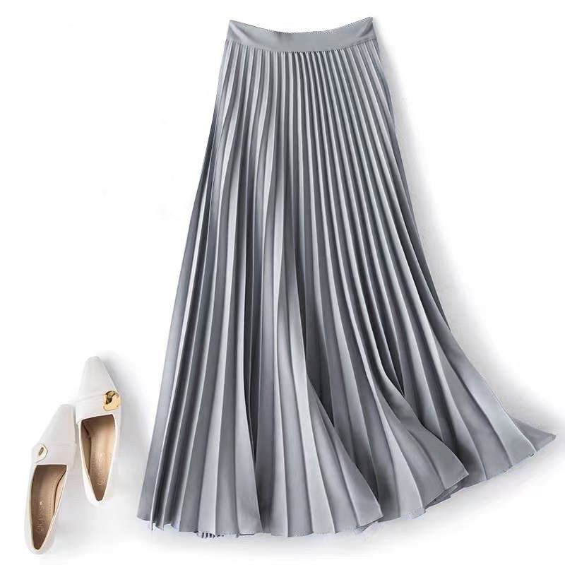 Women’s Clothing Satin Elegant Accordion High Waist Pleated Skirt Spring And Summer All Match Princess Style Skirt Long Skirt New Style_ecoleips.com