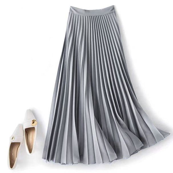 Women’s Clothing Satin Elegant Accordion High Waist Pleated Skirt Spring And Summer All Match Princess Style Skirt Long Skirt New Style_ecoleips.com