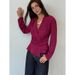 Autumn French-Style Solid-Color Long-Sleeved Shirt With Waistband For Slimming Effect, Wholesale Ice-Vein Crepe Lined Sh_ecoleips.com
