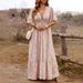 Women's Bohemian Style Maxi Dress V Neck Ruffle Sleeve Spring Summer Vacation Casual Fashion Clothing_ecoleips.com