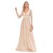 Evening Dress For Women V Neck Long Sleeve Sequins New Style Wedding Host Temperament Slim Party Dance Dress_ecoleips.com