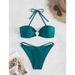 2025 New European And American Solid Color Bikini Swimsuit Women Fashion Sexy Accessories Halter Neck Slimming Swimsuit_ecoleips.com