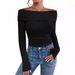 2025 Sexy Off Slimming Long Sleeve Bottom One Shoulder Women's Top T-shirt_ecoleips.com