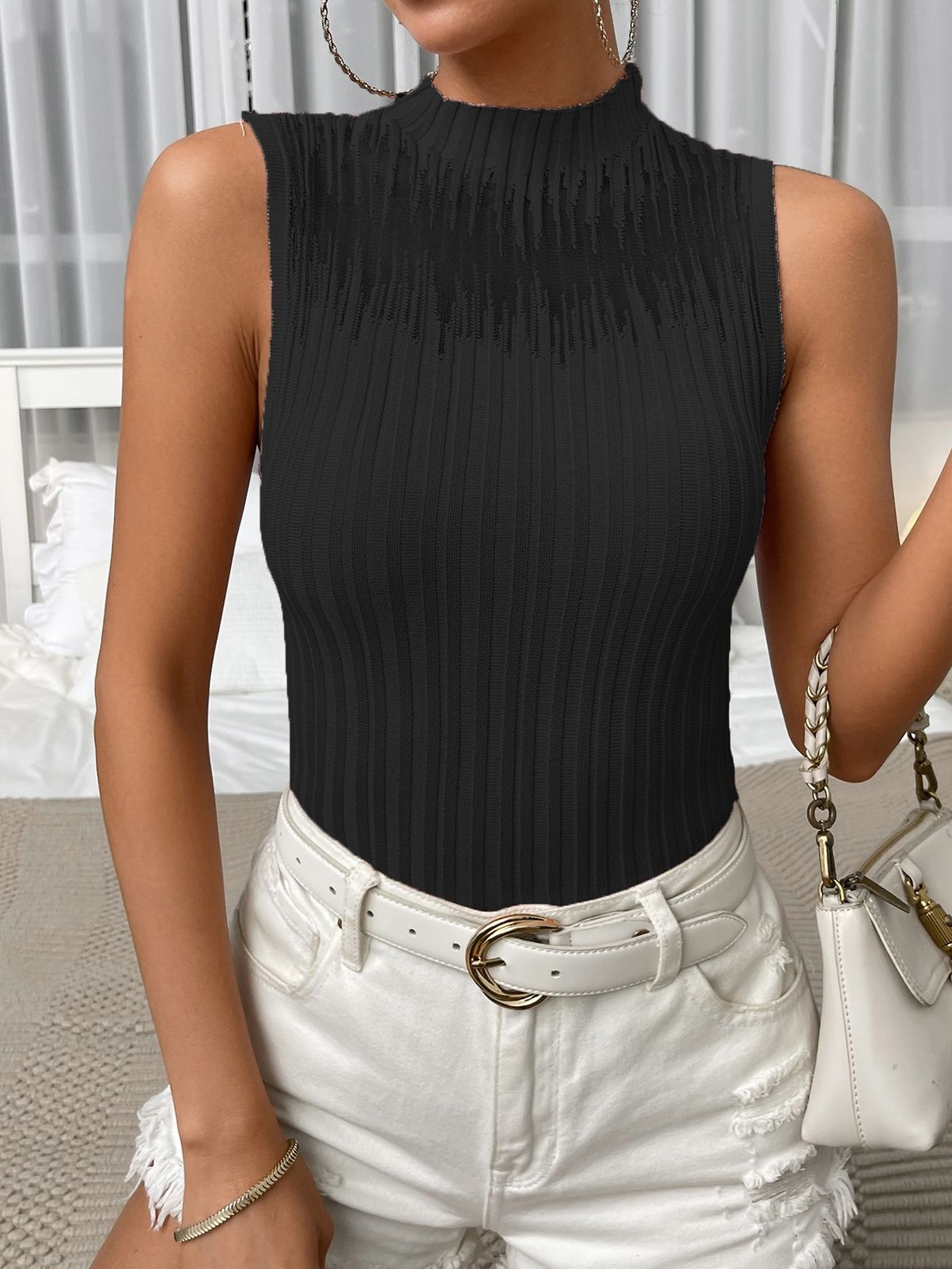 New European And American Summer Fashion Independent Site Cross-border Simple Sexy Sheer Mesh Knitted Women's Top_ecoleips.com