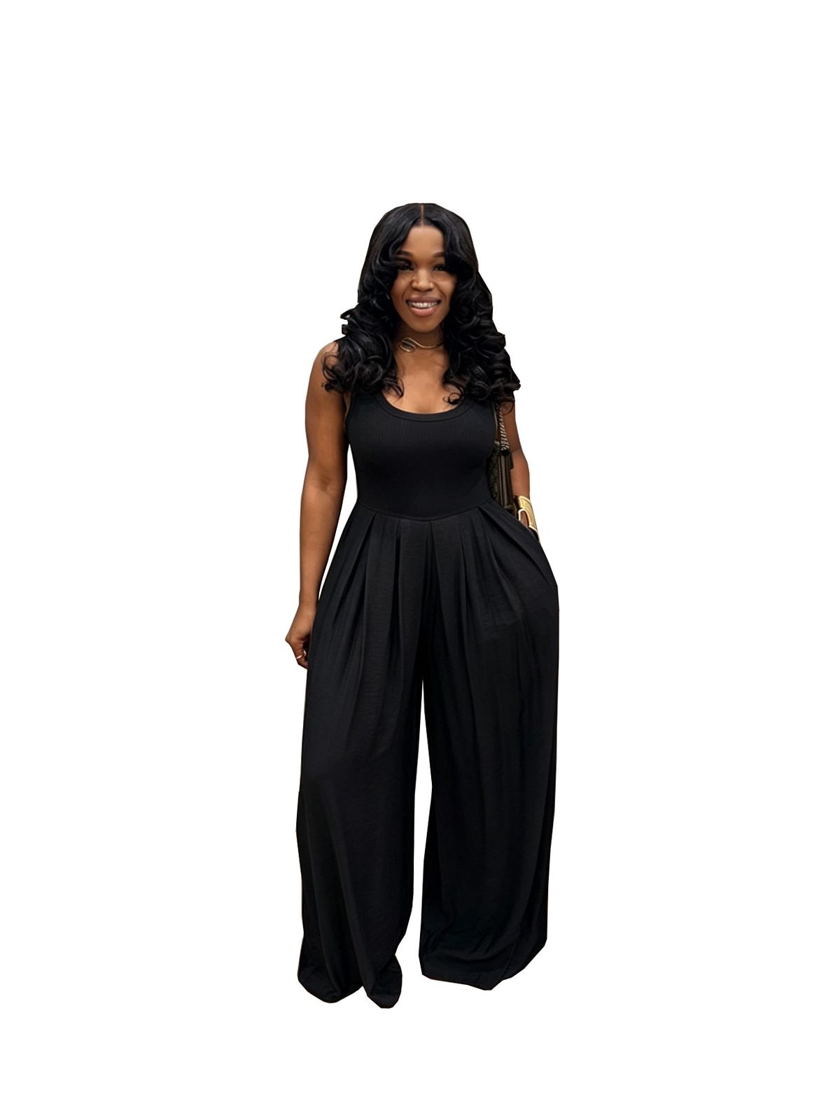 TW883 Women's Wide Leg Chiffon Jumpsuit High Waisted with Suspenders Summer Casual Loose Fitting Solid Color Romper_ecoleips.com