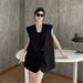 Black Women's Summer Suit Vest, High-end, Loose-fitting, Sleeveless, With Lace Inserts, Stylish And Trendy_ecoleips.com