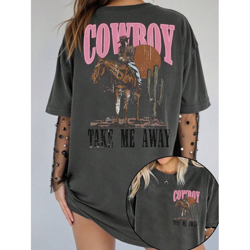 European Size Women's Pure Cotton EZwear T-Shirt Letter Print Western Style Crew Neck Top_ecoleips.com