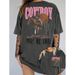 European Size Women's Pure Cotton EZwear T-Shirt Letter Print Western Style Crew Neck Top_ecoleips.com