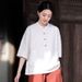 Commuter-Style, Casual Half-Sleeved Cotton-Linen Shirt/T-Shirt; Summer Semi-Open Cardigan With Stand-Up Collar; Designed_ecoleips.com