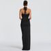 Women's European American Style Dress Backless Slit Pleated Sexy Deep V Neck Halter Bodycon_ecoleips.com