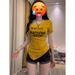 American-style Spicy Girl Letter Print Off-shoulder Short-sleeve T-shirt For Women, Summer Slim-fit, Waist-cinching,_ecoleips.com